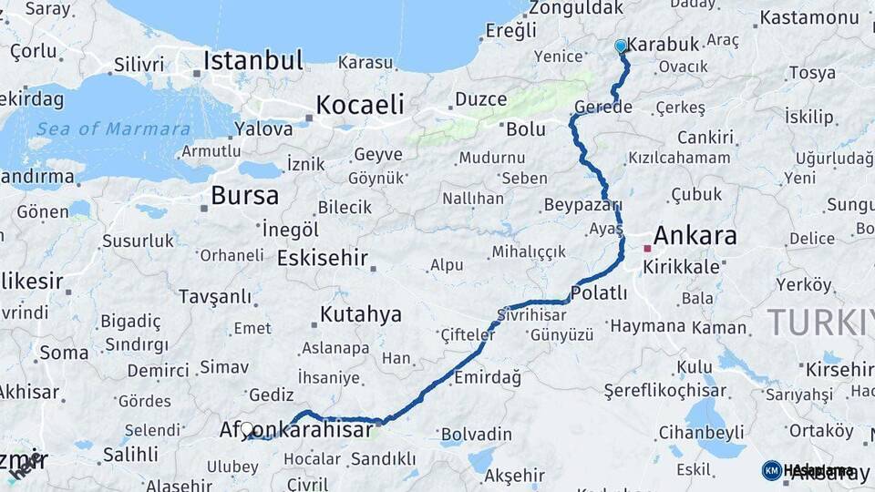 Karabük Uşak Arası Kaç Km - Yol Haritası