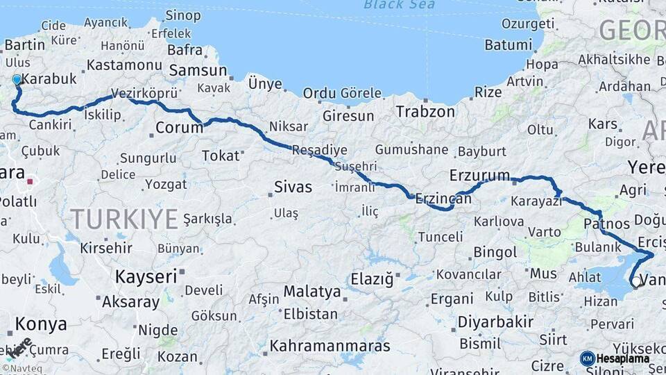 Karabük Van Arası Kaç Km - Yol Haritası