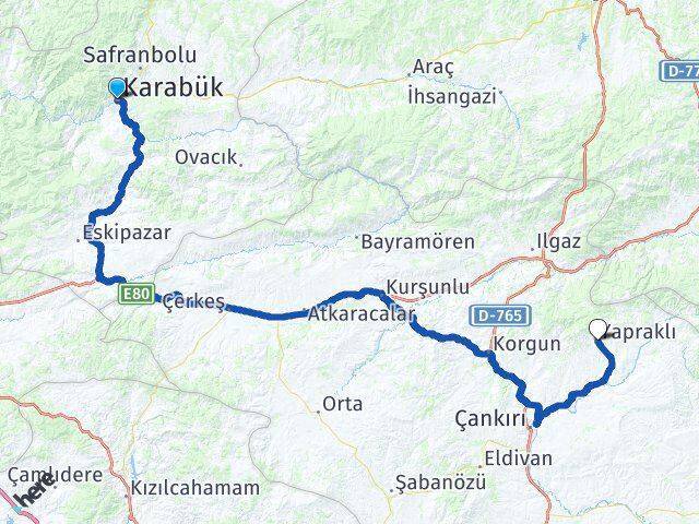 Karabük Yapraklı Arası Kaç Km - Yol Tarifi