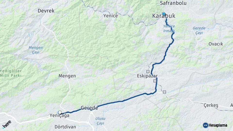 Karabük Yeniçağa Bolu Arası Kaç Km - Yol Haritası