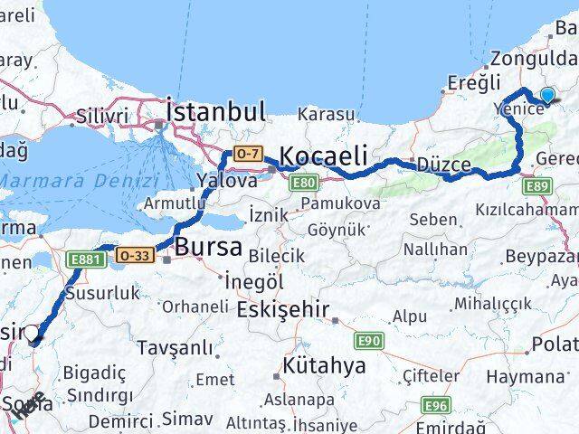 Karabük Yenice Balıkesir Arası Kaç Km - Yol Haritası