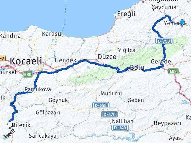 Karabük Yenice Bilecik Arası Kaç Km - Yol Haritası