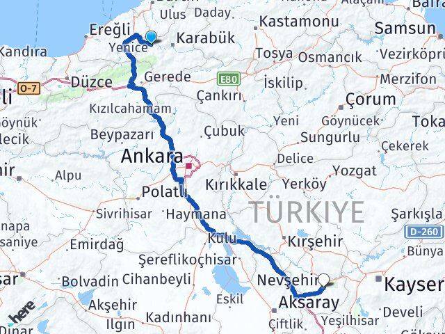 Karabük Yenice Nevşehir Arası Kaç Km - Yol Haritası