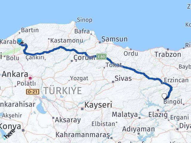 Karabük Yenice Tunceli Arası Kaç Km - Yol Haritası