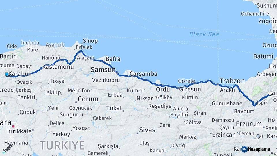 Karabük Yusufeli Artvin Arası Kaç Km - Yol Haritası