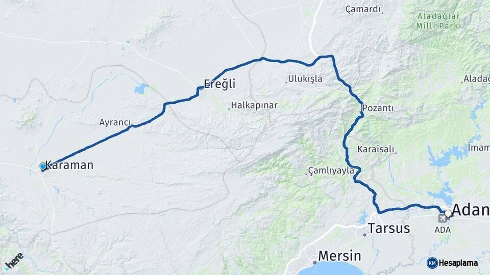 Karaman Adana Arası Kaç Km - Yol Haritası