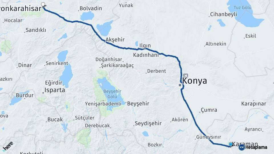 Karaman Afyonkarahisar Arası Kaç Km - Yol Haritası