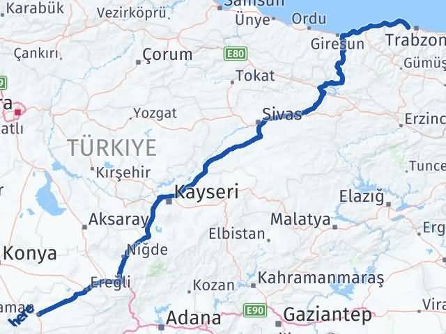 Karaman Akçaabat Trabzon Arası Kaç Km - Yol Haritası
