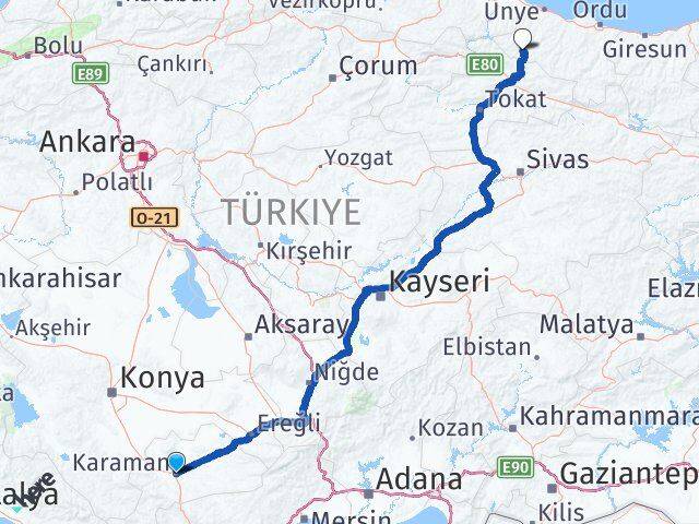 Karaman Akkuş Ordu Arası Kaç Km - Yol Haritası
