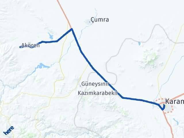 Karaman Akören Arası Kaç Km - Yol Tarifi