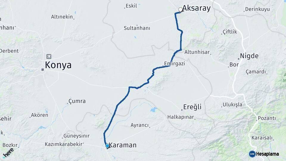 Karaman Aksaray Arası Kaç Km - Yol Haritası