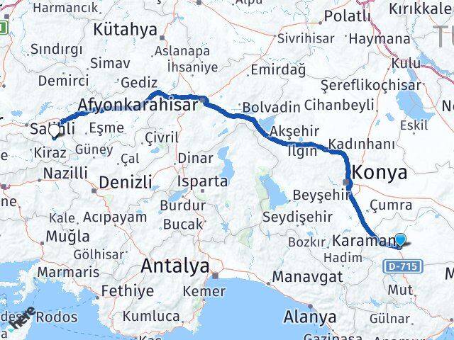 Karaman Alaşehir Manisa Arası Kaç Km - Yol Haritası