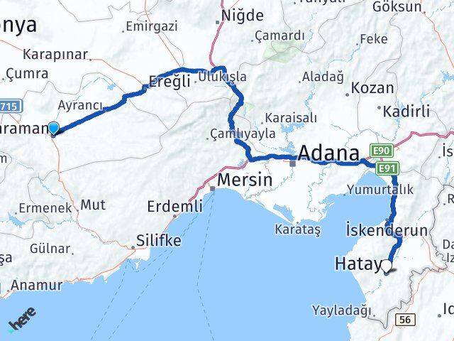 Karaman Antakya Hatay Arası Kaç Km - Yol Haritası