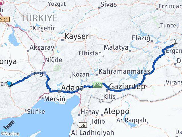Karaman Arıcak Elazığ Arası Kaç Km - Yol Haritası