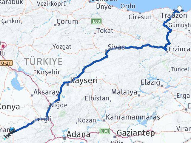 Karaman Arsin Trabzon Arası Kaç Km - Yol Haritası