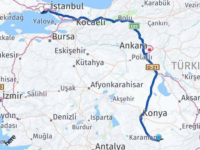 Karaman Avcılar İstanbul Arası Kaç Km - Yol Haritası