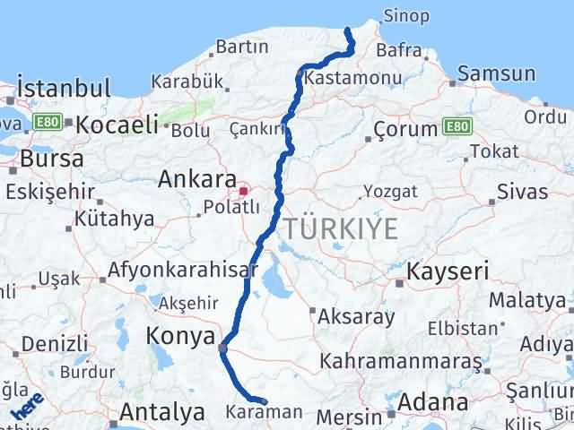 Karaman Ayancık Sinop Arası Kaç Km - Yol Haritası