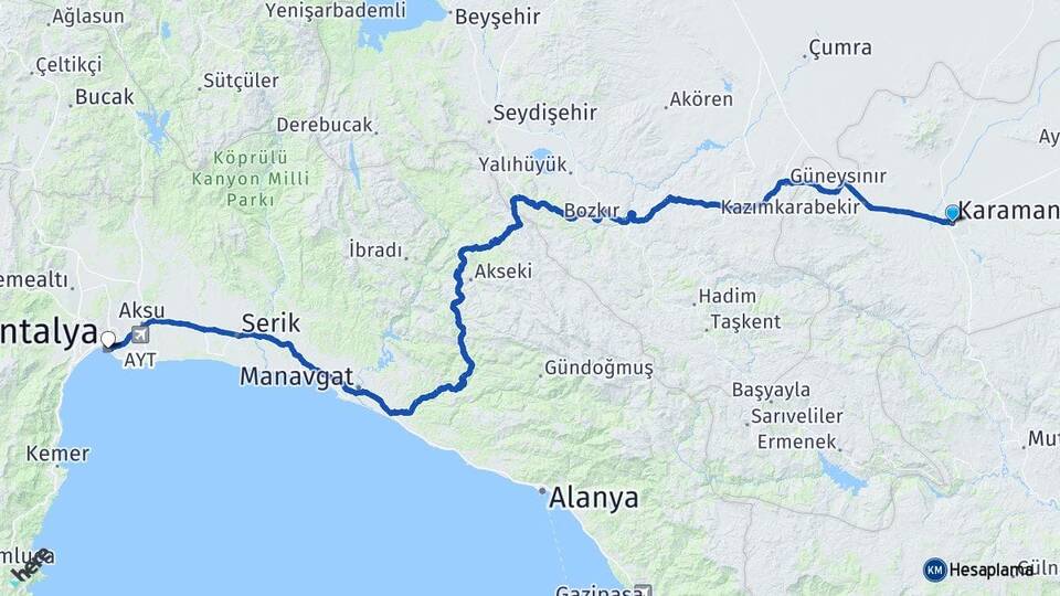Karaman Aybastı Arası Kaç Km - Yol Haritası
