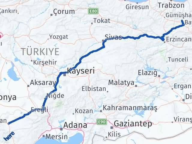 Karaman Aydıntepe Bayburt Arası Kaç Km - Yol Haritası