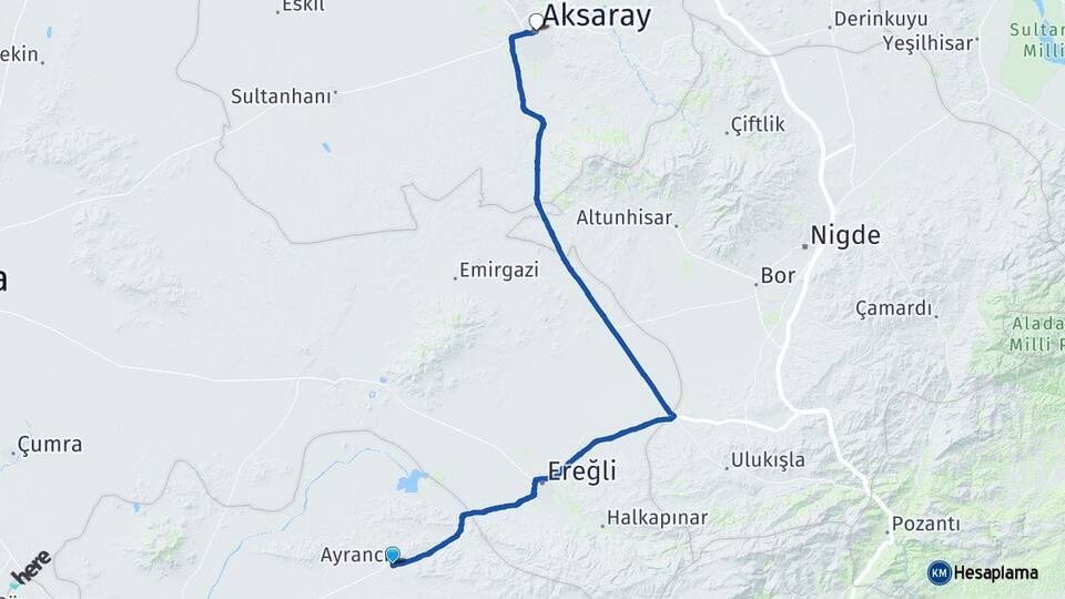 Karaman Ayrancı Aksaray Arası Kaç Km - Yol Haritası