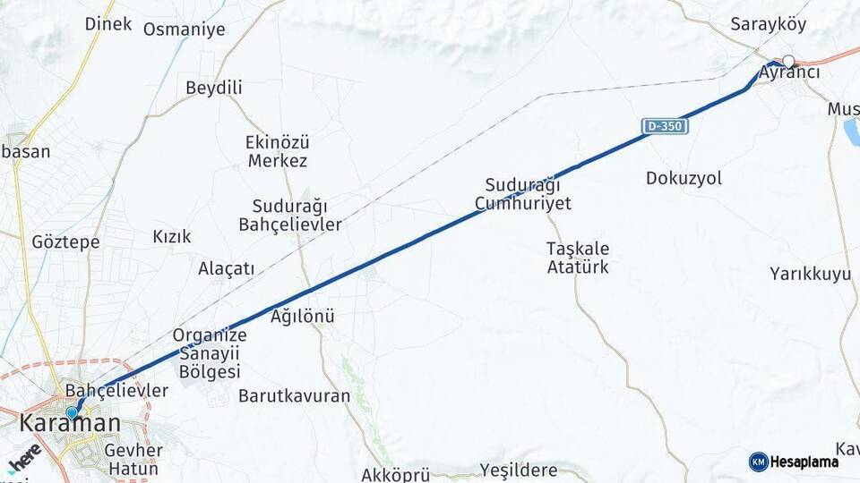 Karaman Ayrancı Arası Kaç Km - Yol Haritası