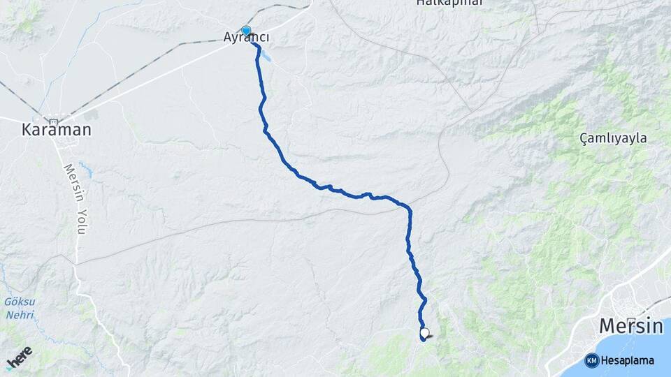Karaman Ayrancı Aydınlar Erdemli Mersin Arası Kaç Km - Yol Haritası