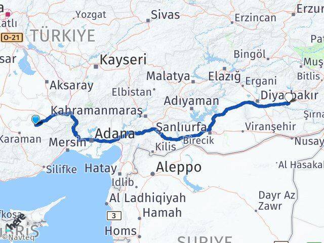 Karaman Ayrancı Batman Arası Kaç Km - Yol Haritası