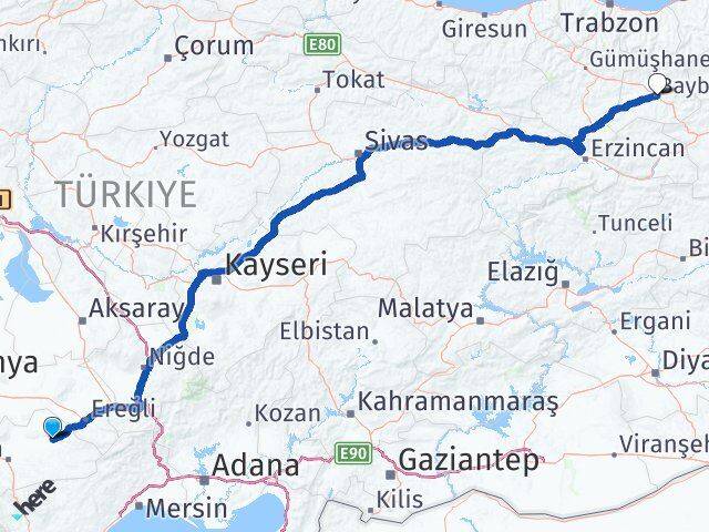 Karaman Ayrancı Bayburt Arası Kaç Km - Yol Haritası
