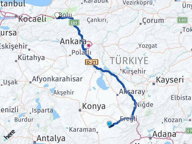 Karaman Ayrancı Bolu Arası Kaç Km - Yol Haritası