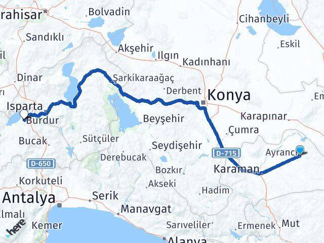 Karaman Ayrancı Burdur Arası Kaç Km - Yol Haritası