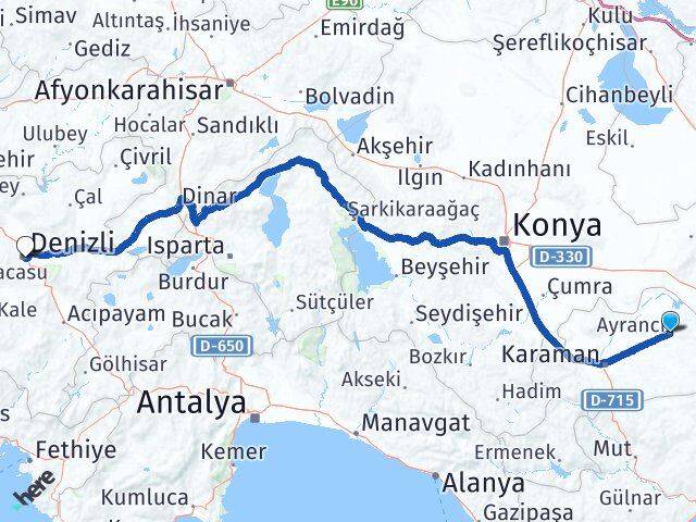 Karaman Ayrancı Denizli Arası Kaç Km - Yol Haritası