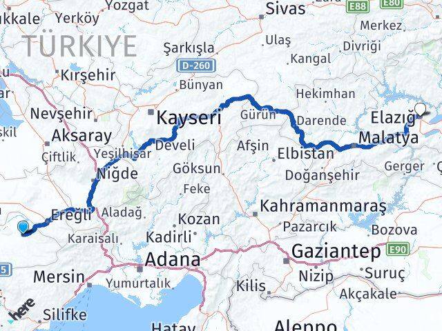Karaman Ayrancı Elazığ Arası Kaç Km - Yol Haritası