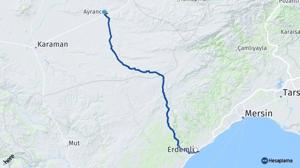 Karaman Ayrancı Erdemli Mersin Arası Kaç Km - Yol Haritası