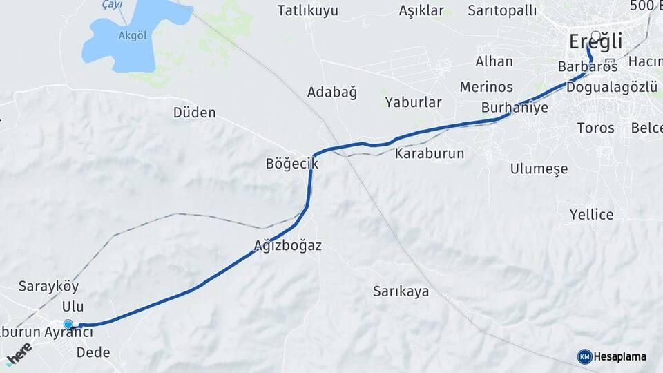 Karaman Ayrancı Ereğli Konya Arası Kaç Km - Yol Haritası