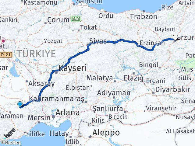 Karaman Ayrancı Erzurum Arası Kaç Km - Yol Haritası