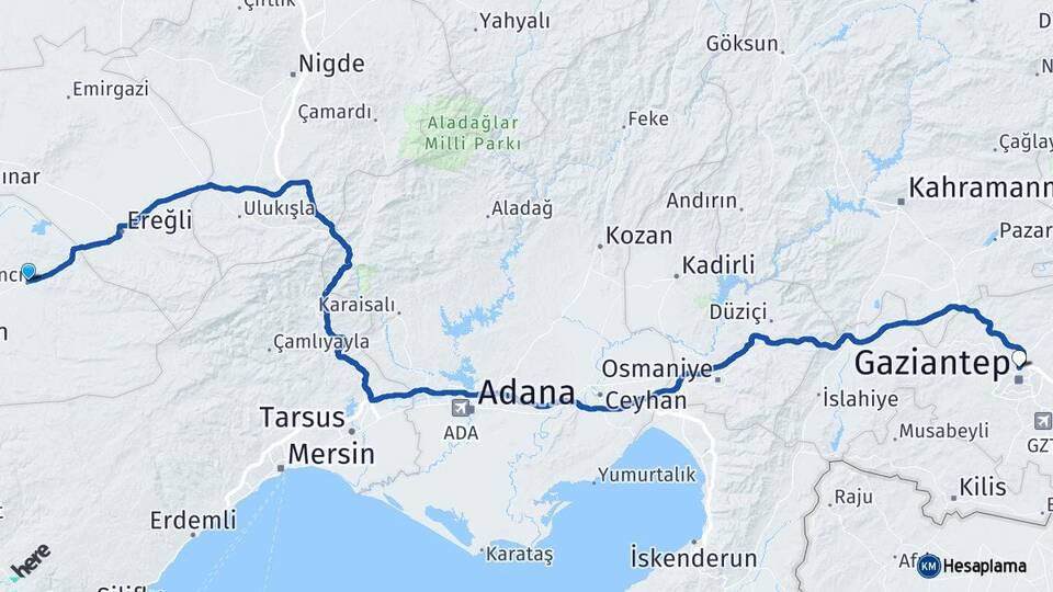 Karaman Ayrancı Gaziantep Arası Kaç Km - Yol Haritası
