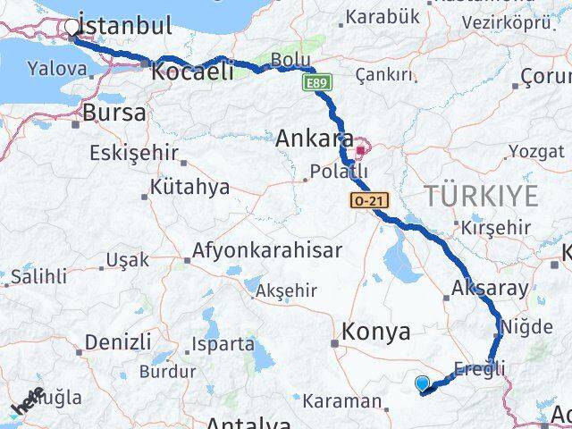 Karaman Ayrancı İstanbul Arası Kaç Km - Yol Haritası