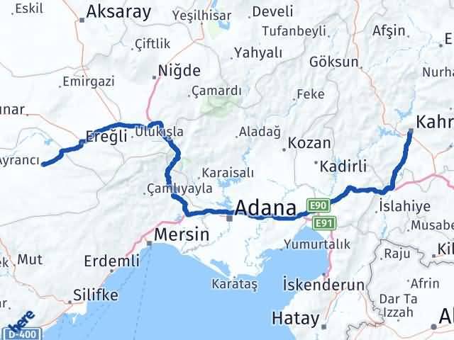 Karaman Ayrancı Kahramanmaraş Arası Kaç Km - Yol Haritası