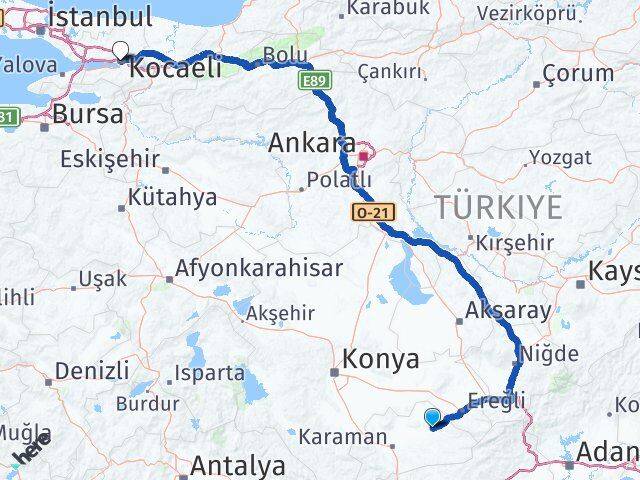 Karaman Ayrancı Kocaeli Arası Kaç Km - Yol Haritası