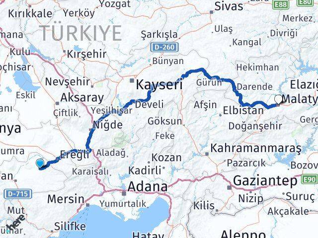 Karaman Ayrancı Malatya Arası Kaç Km - Yol Haritası