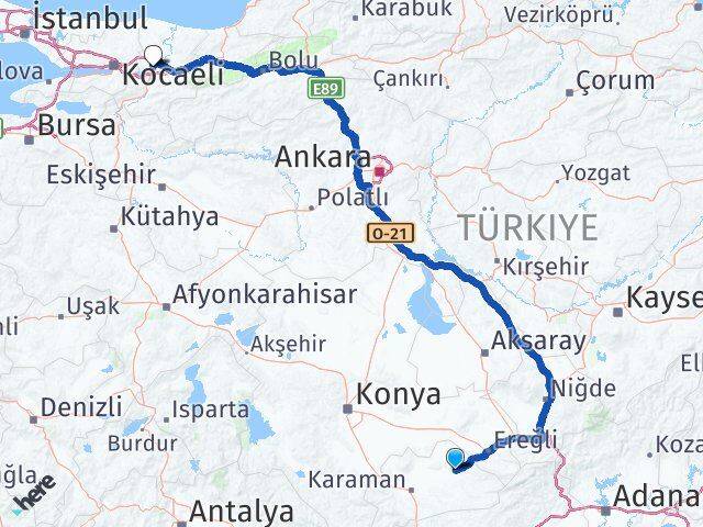 Karaman Ayrancı Sakarya Arası Kaç Km - Yol Haritası