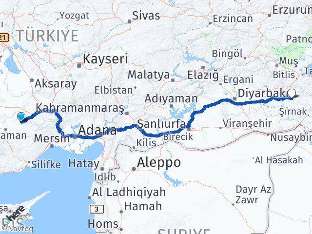 Karaman Ayrancı Siirt Arası Kaç Km - Yol Haritası