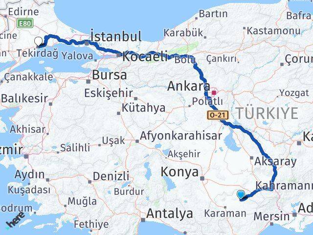 Karaman Ayrancı Tekirdağ Arası Kaç Km - Yol Haritası