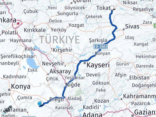 Karaman Ayrancı Tokat Arası Kaç Km - Yol Haritası