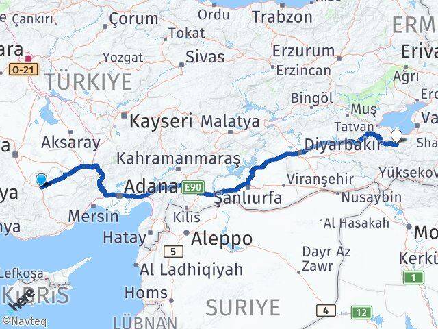 Karaman Bahçesaray Van Arası Kaç Km - Yol Haritası