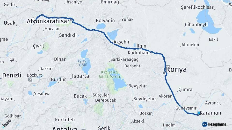 Karaman Banaz Uşak Arası Kaç Km - Yol Haritası