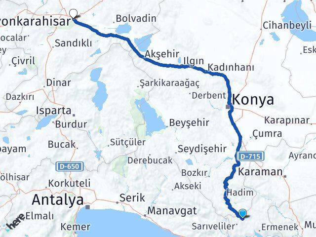 Karaman Başyayla Afyonkarahisar Arası Kaç Km - Yol Haritası