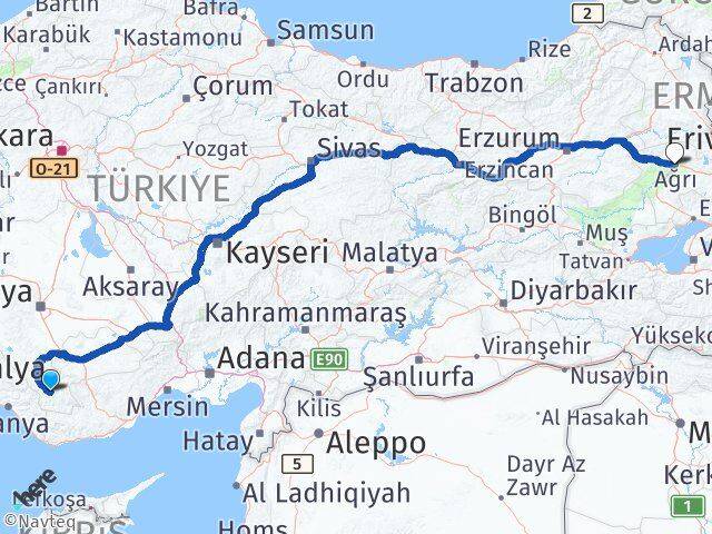 Karaman Başyayla Ağrı Arası Kaç Km - Yol Haritası