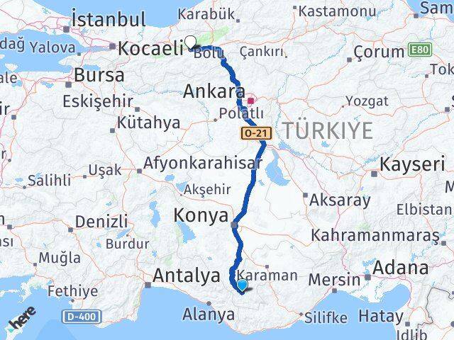 Karaman Başyayla Bolu Arası Kaç Km - Yol Haritası