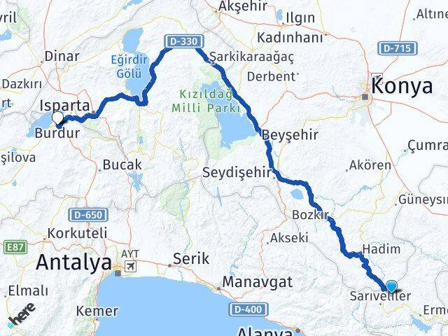 Karaman Başyayla Burdur Arası Kaç Km - Yol Haritası